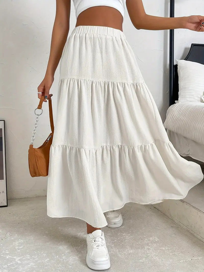 Women's Bohemian Pleated Layered Long Skirt By SXRREAL.