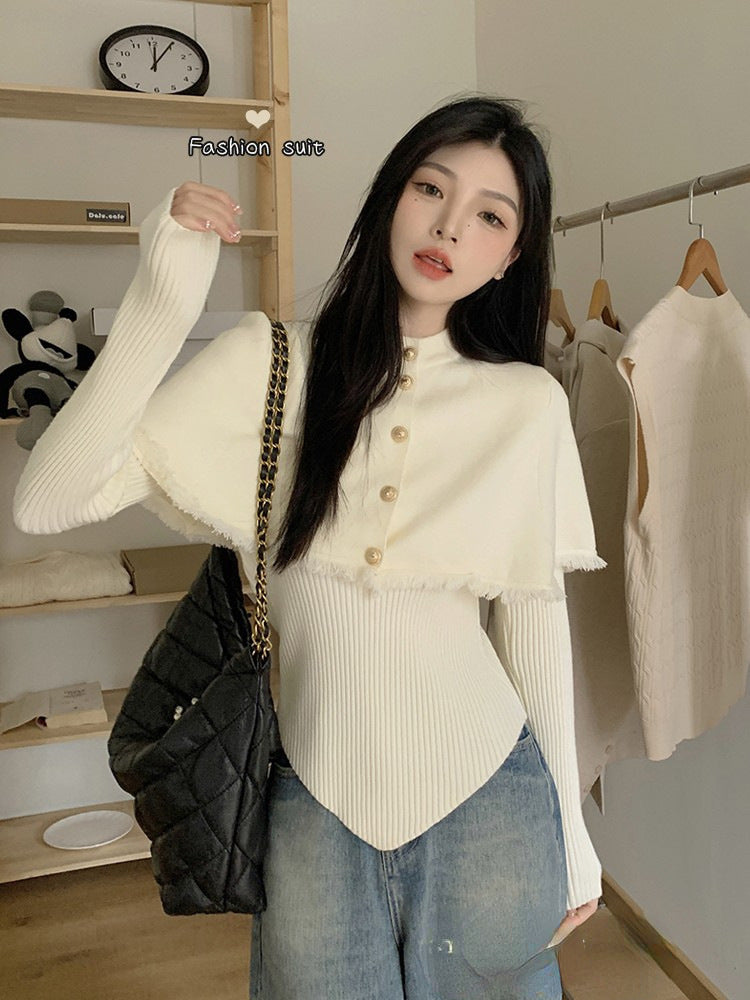 Tassel Bottoming Cloak Outer Coat Slim-fit Sweater Blouse By SXRREAL.