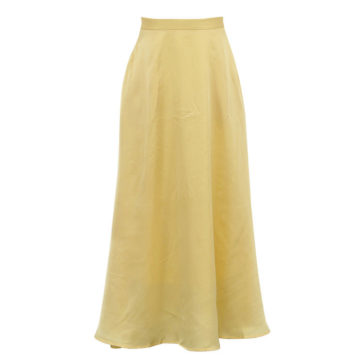 Polyester Satin Draping Yellow Skirt By SXRREAL.