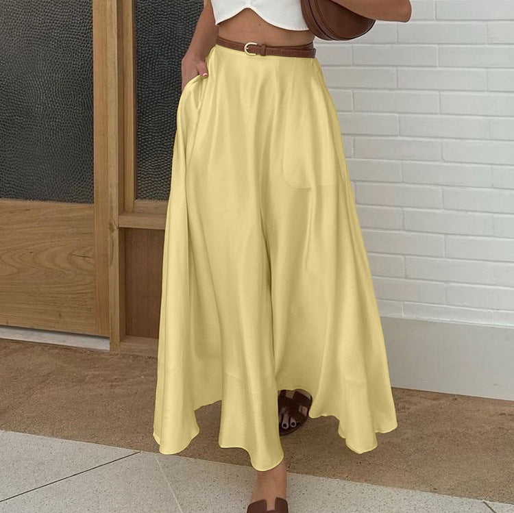 Polyester Satin Draping Yellow Skirt By SXRREAL.
