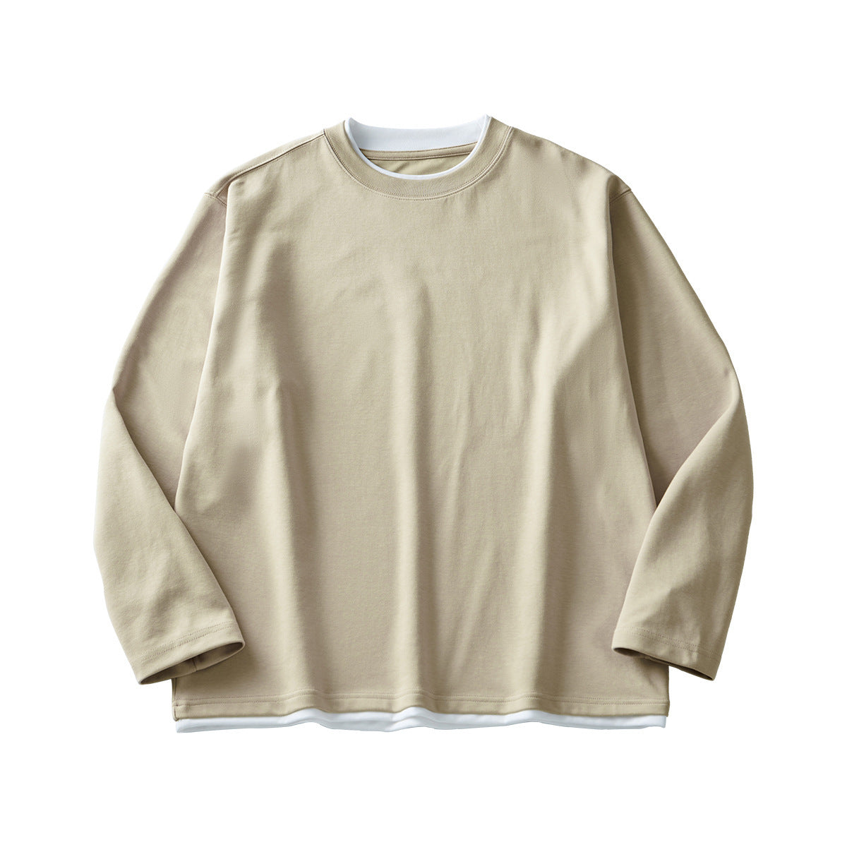 Men's Long-sleeved T-shirt Loose Round Neck Contrast Color Top By SXRREAL.