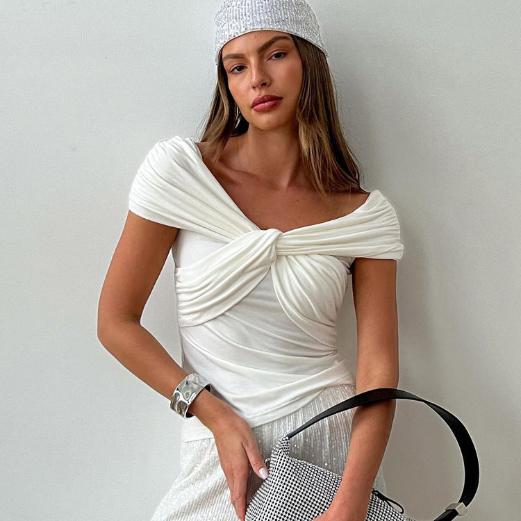 Off-shoulder Short Sleeve Twisted Casual Top By SXRREAL.