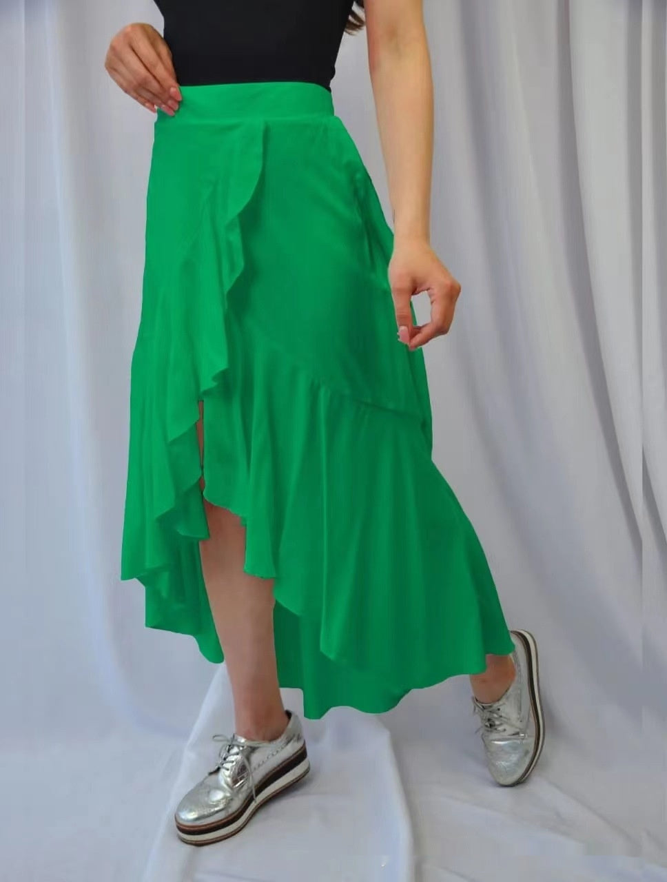 Women's Western Solid Drape Dovetail High Waisted Skirt By SXRREAL.