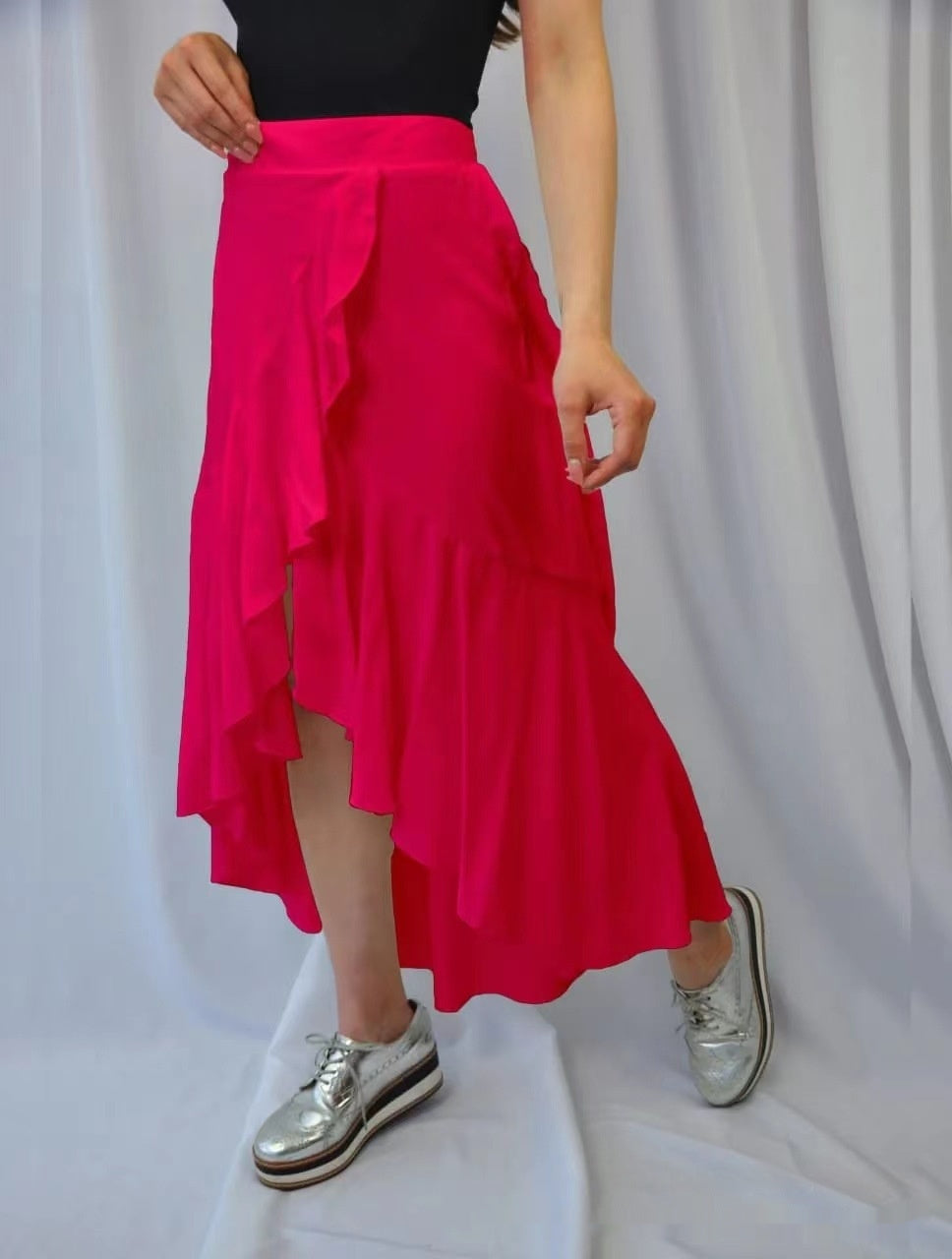 Women's Western Solid Drape Dovetail High Waisted Skirt By SXRREAL.