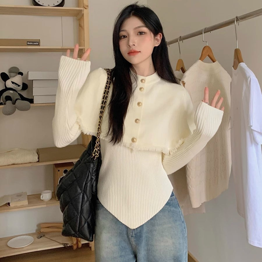 Tassel Bottoming Cloak Outer Coat Slim-fit Sweater Blouse By SXRREAL.