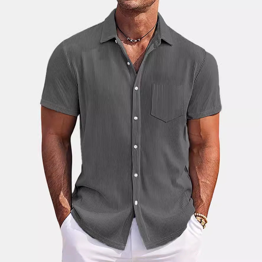 Men's Loose Vertical Striped Short-sleeved Shirt By SXRREAL.