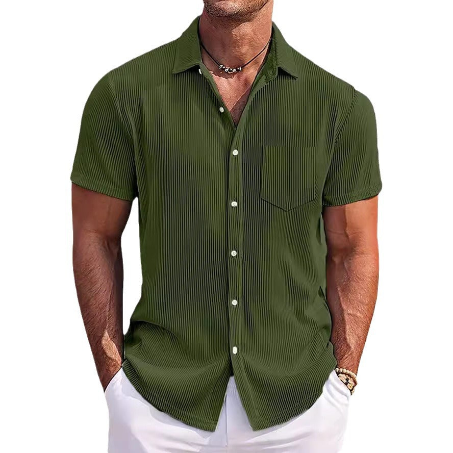 Men's Loose Vertical Striped Short-sleeved Shirt By SXRREAL.