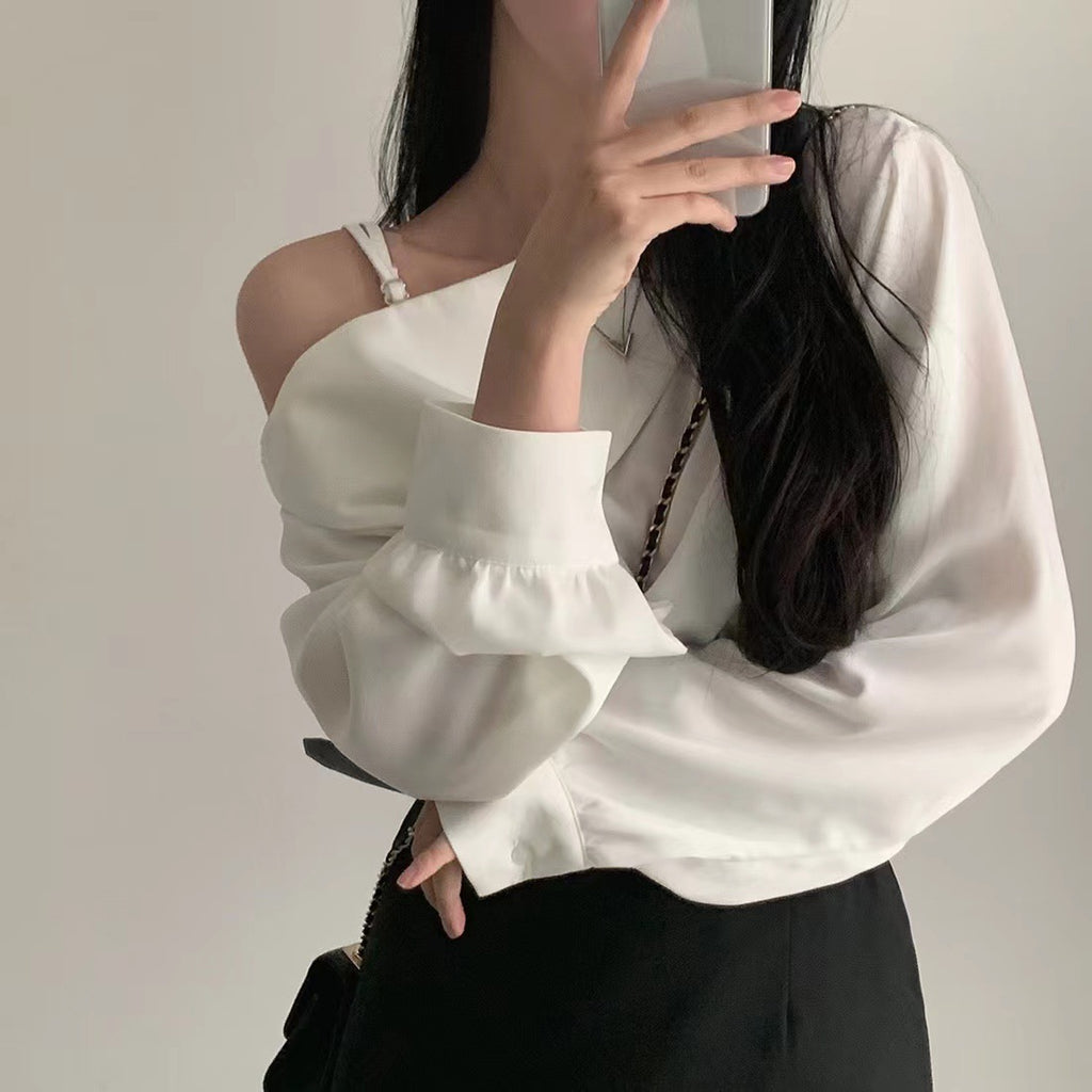 Beveled Off-shoulder Collar Shirt By SXRREAL.