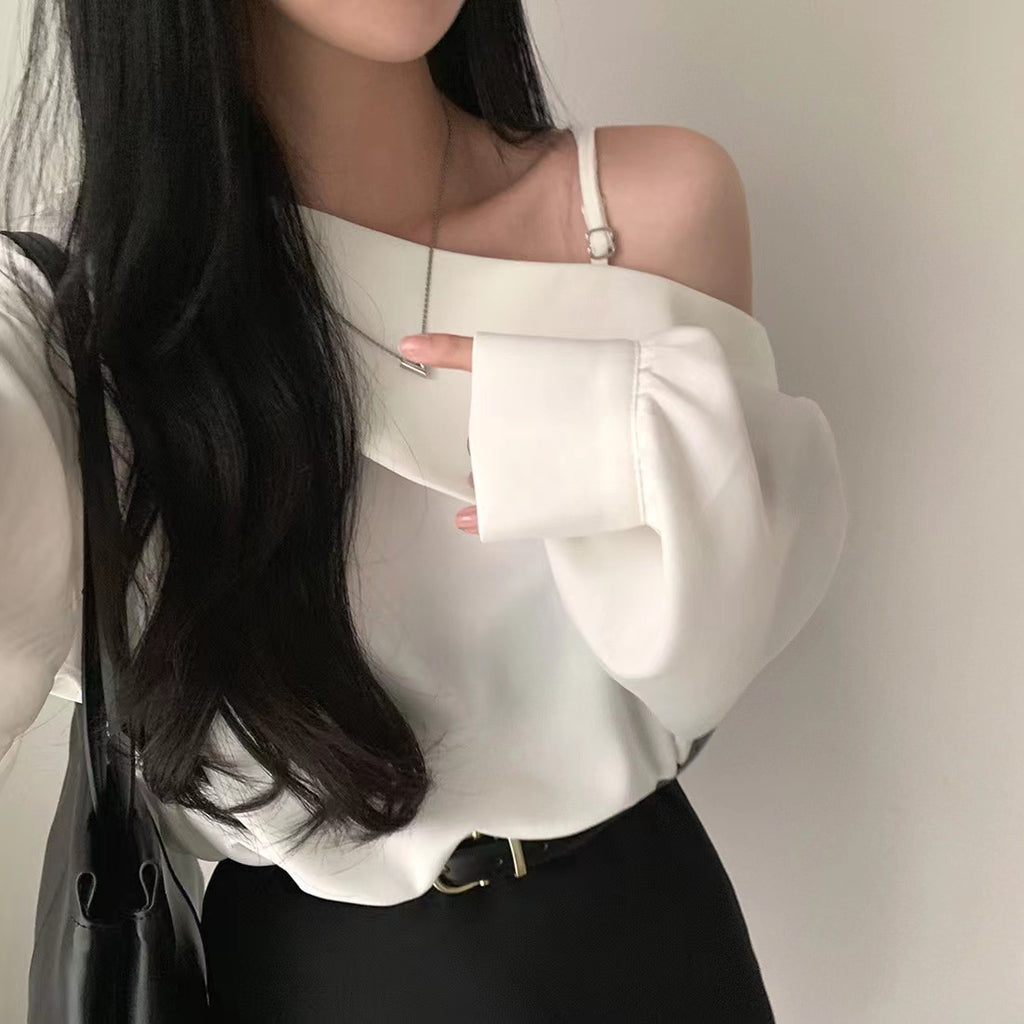 Beveled Off-shoulder Collar Shirt By SXRREAL.