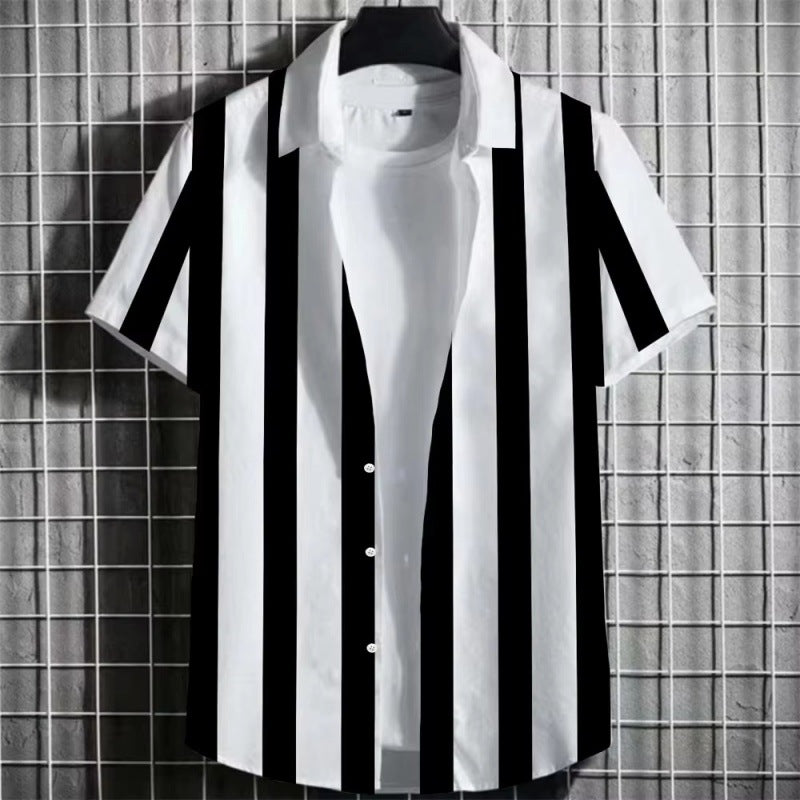 Men's Simple Striped Short Sleeve Shirt By SXRREAL.