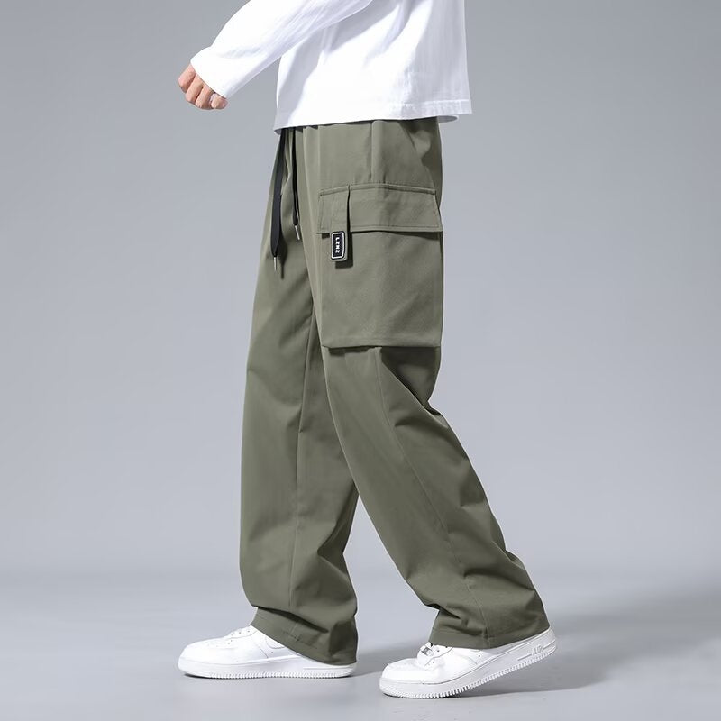 Men's Large Loose Pockets Drawstring Straight Cargos By SXRREAL.