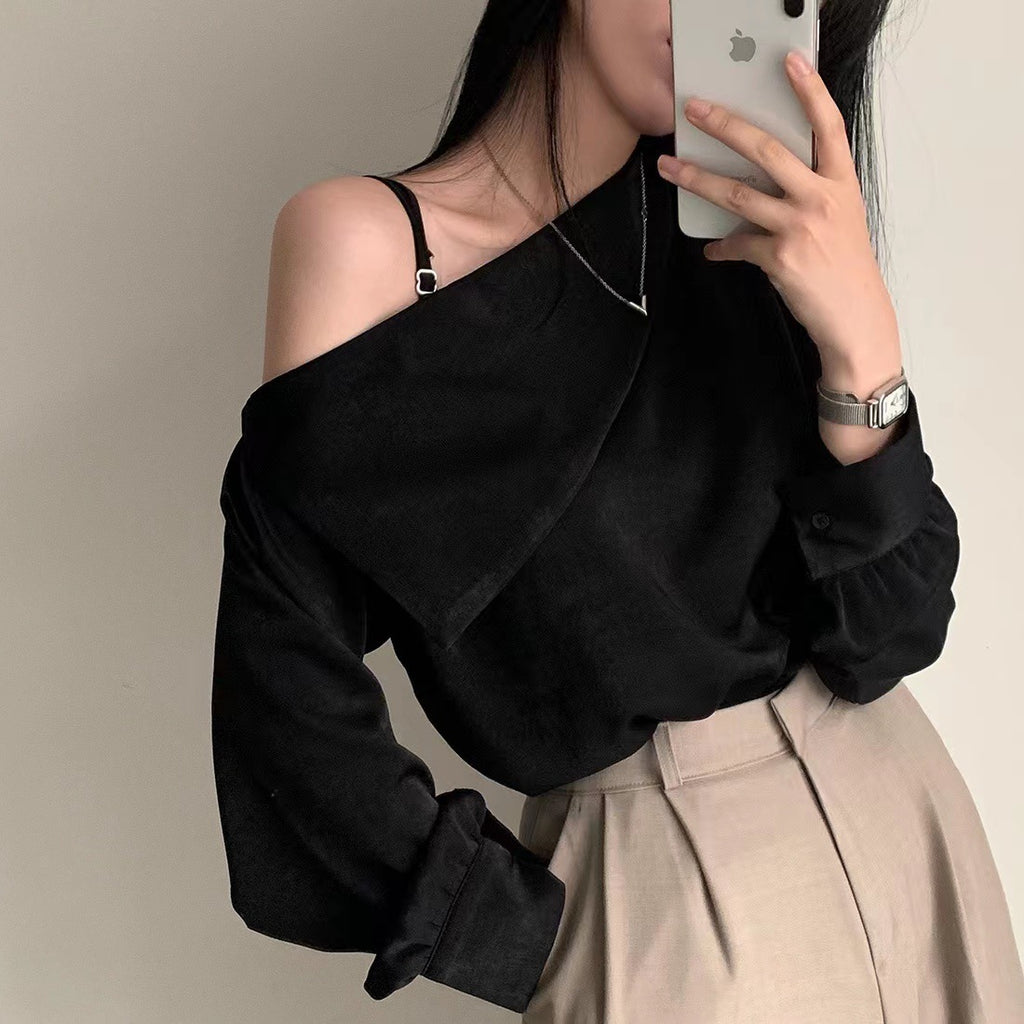 Beveled Off-shoulder Collar Shirt By SXRREAL.