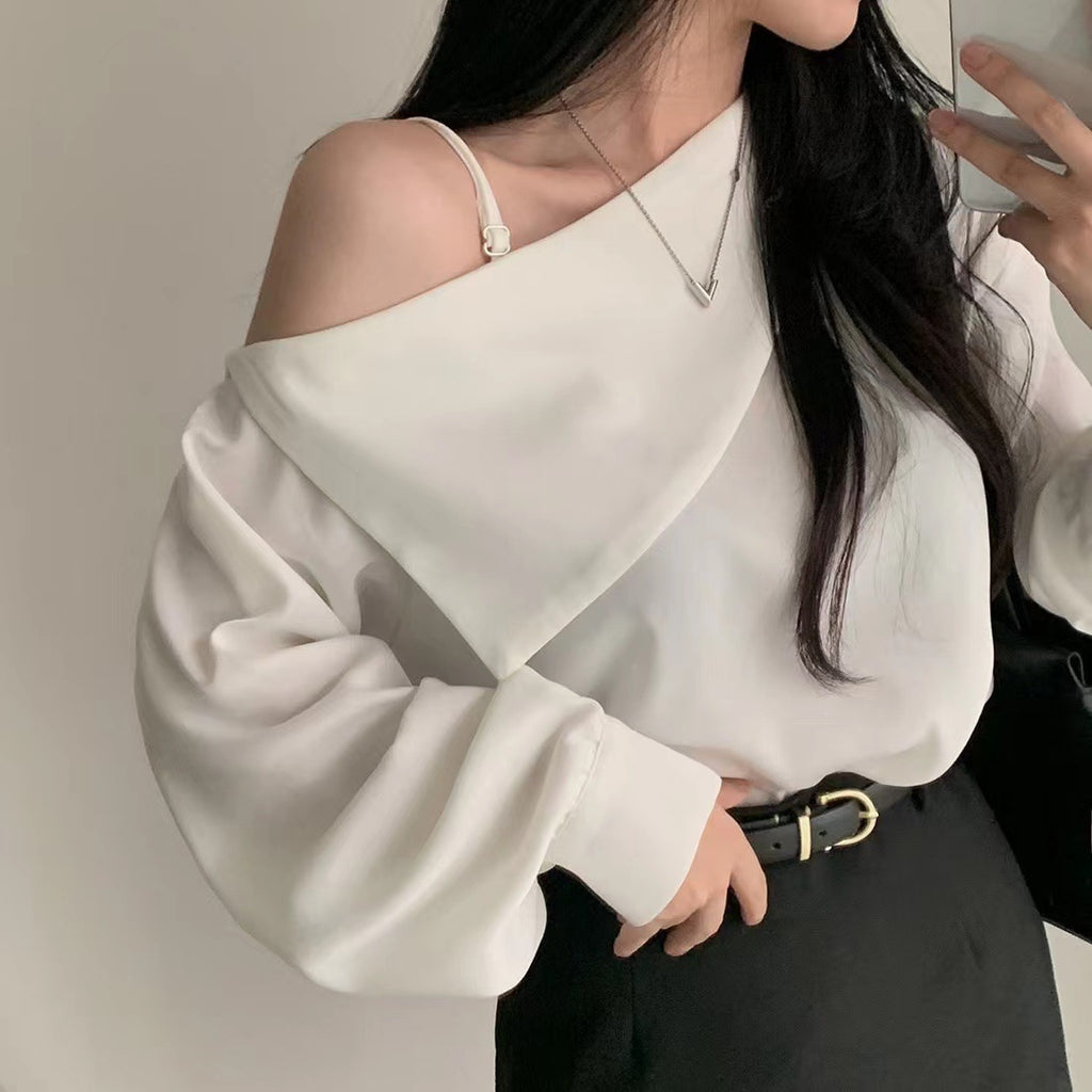 Beveled Off-shoulder Collar Shirt By SXRREAL.