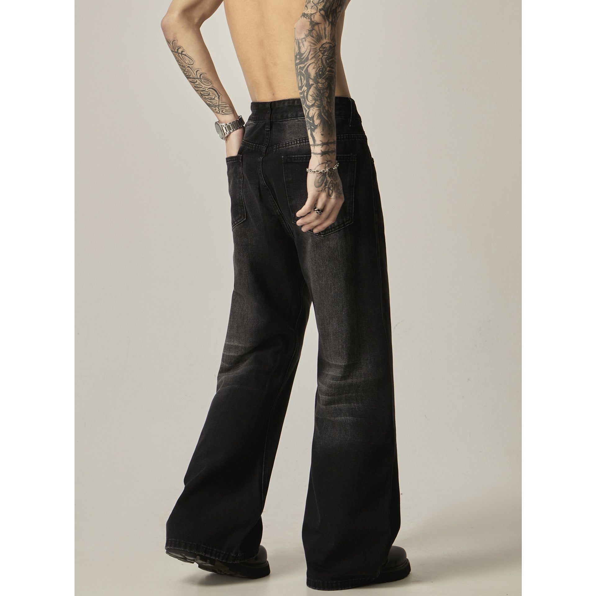 Men's Retro Black Loose Straight Jeans By SXRREAL.