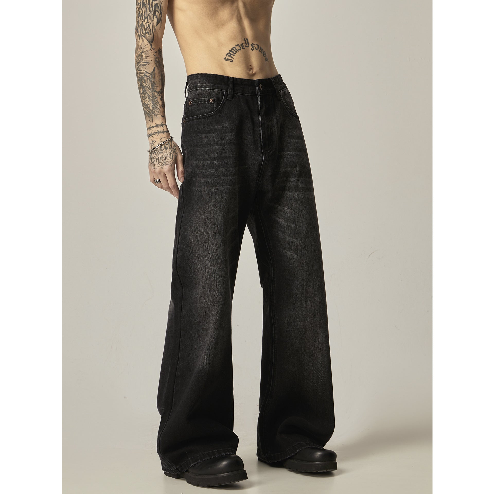 Men's Retro Black Loose Straight Jeans By SXRREAL.
