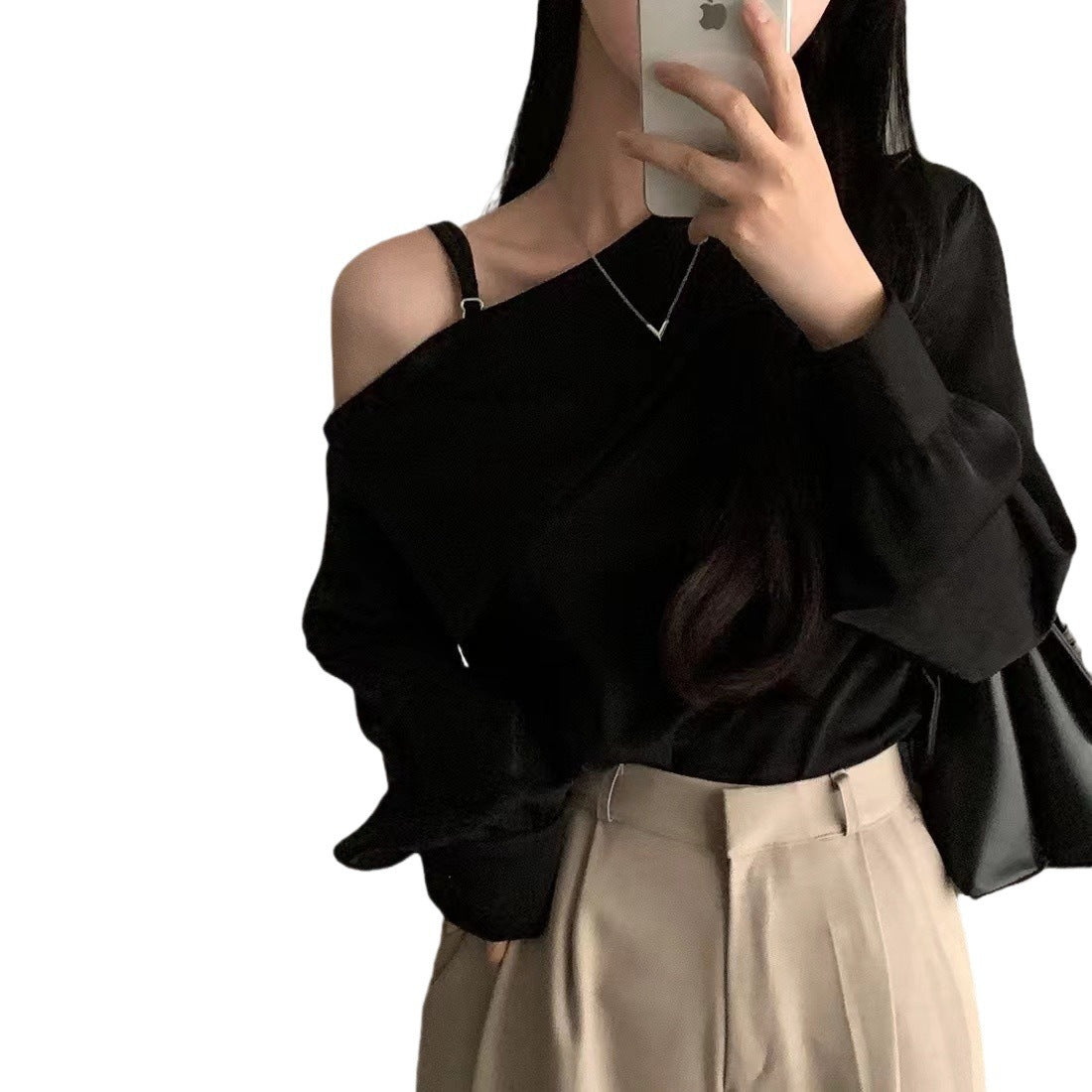 Beveled Off-shoulder Collar Shirt By SXRREAL.