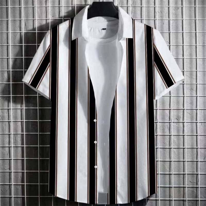 Men's Simple Striped Short Sleeve Shirt By SXRREAL.