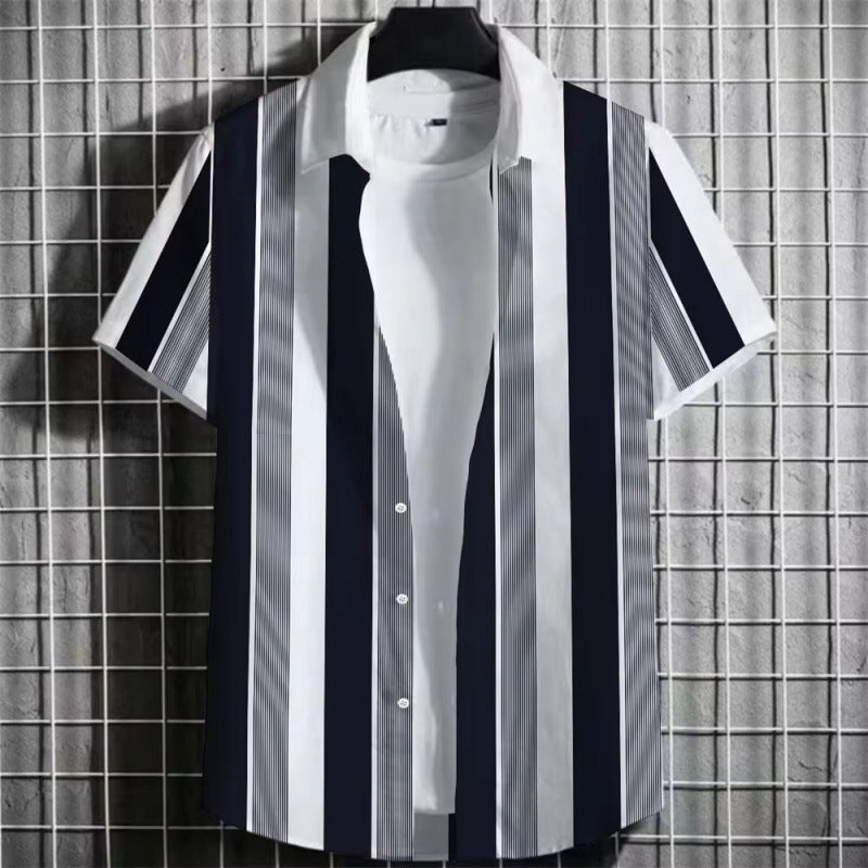 Men's Simple Striped Short Sleeve Shirt By SXRREAL.