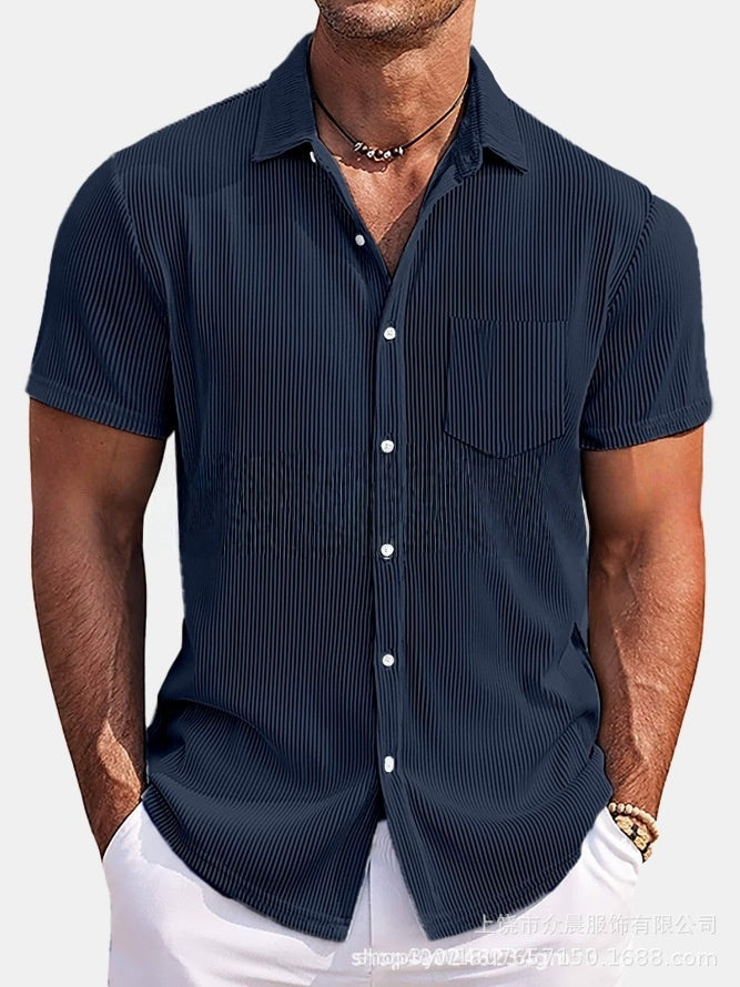 Men's Loose Vertical Striped Short-sleeved Shirt By SXRREAL.