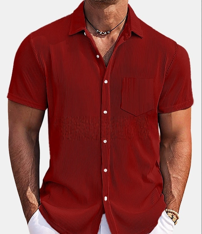 Men's Loose Vertical Striped Short-sleeved Shirt By SXRREAL.
