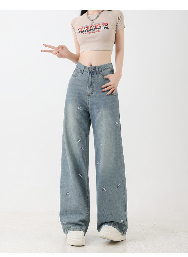 Women's Tencel Light Colored Embroidered Wide Leg Jeans By SXRREAL.