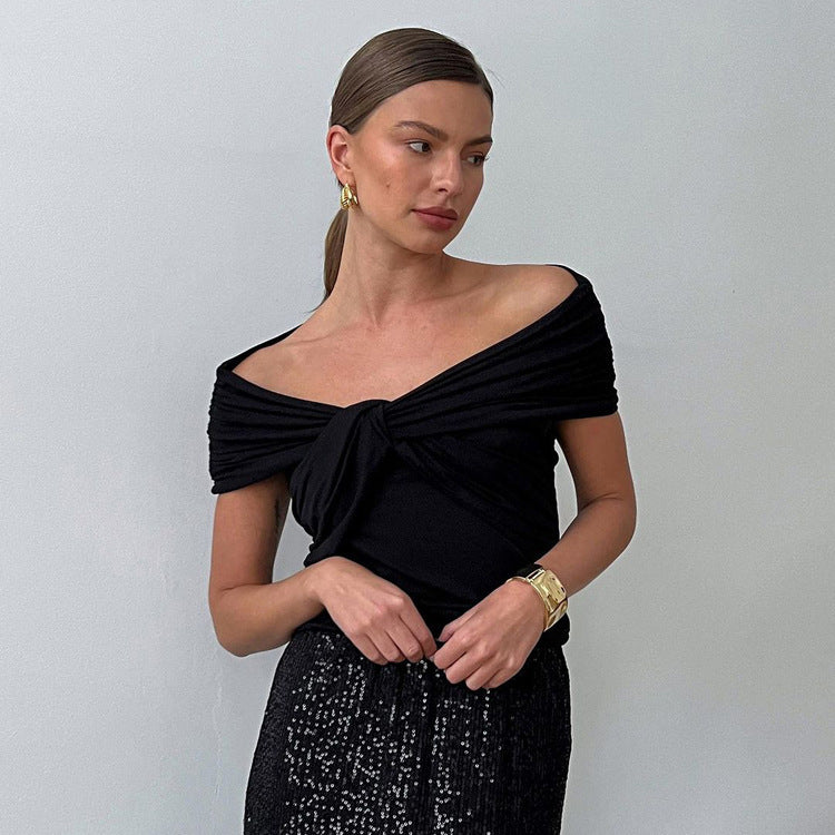 Off-shoulder Short Sleeve Twisted Casual Top By SXRREAL.