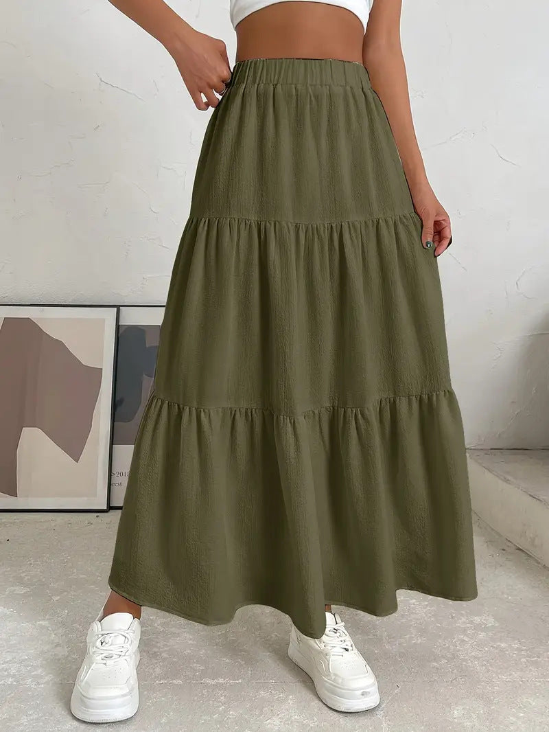 Women's Bohemian Pleated Layered Long Skirt By SXRREAL.