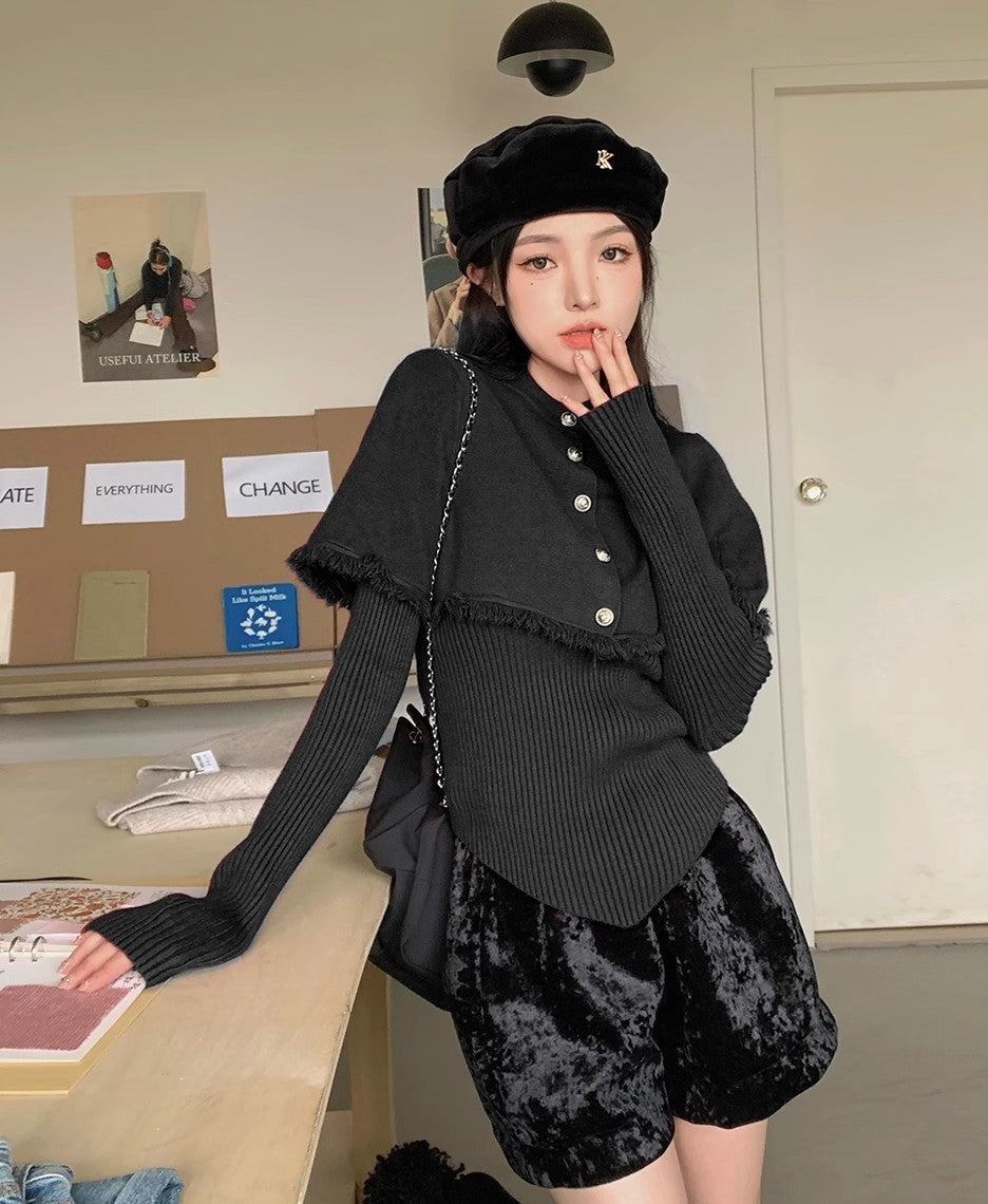 Tassel Bottoming Cloak Outer Coat Slim-fit Sweater Blouse By SXRREAL.