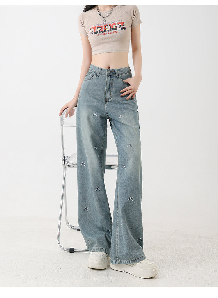 Women's Tencel Light Colored Embroidered Wide Leg Jeans By SXRREAL.