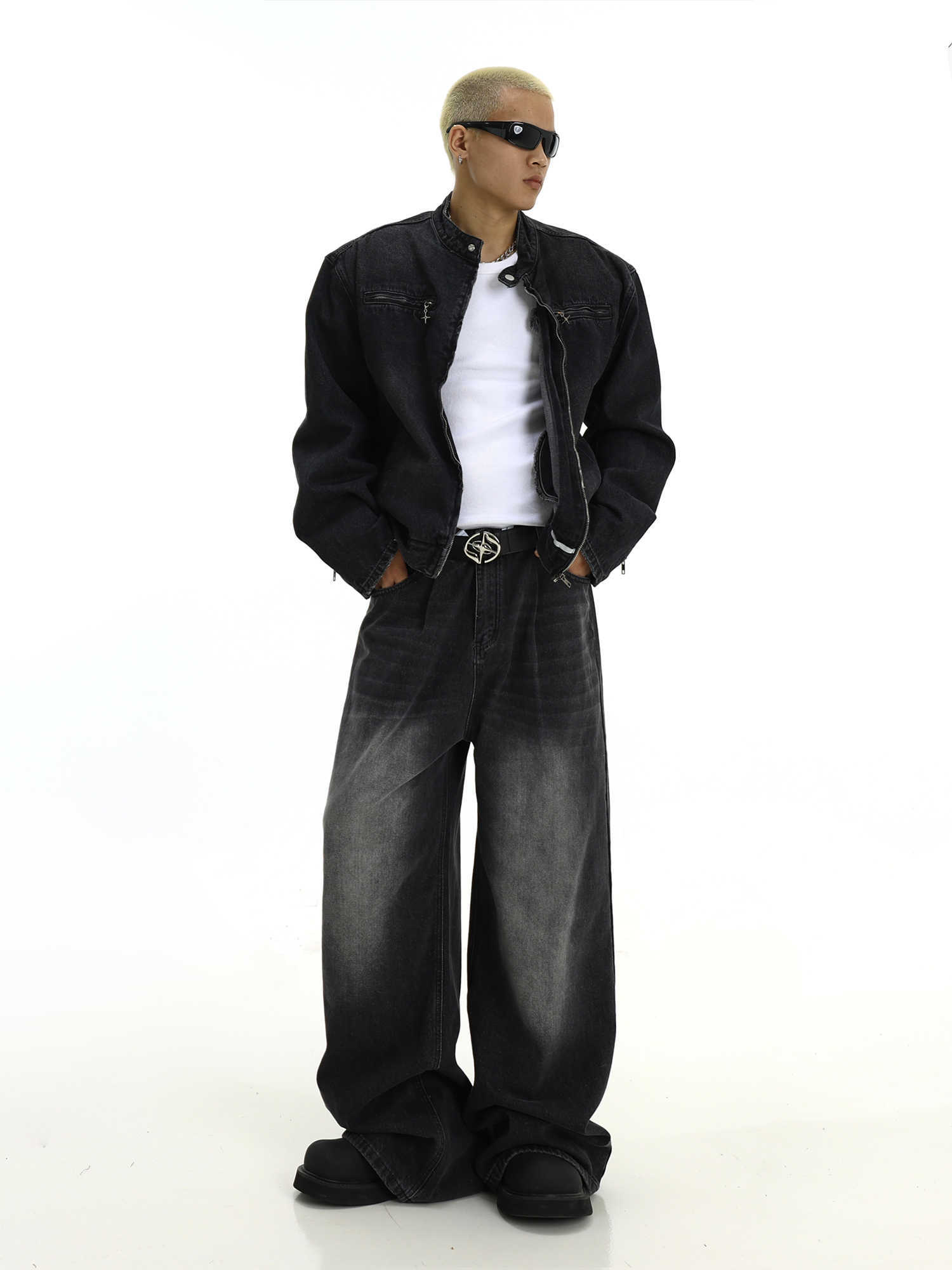 Men's Retro Washed Jeans Casual Wide-legged By SXRREAL.