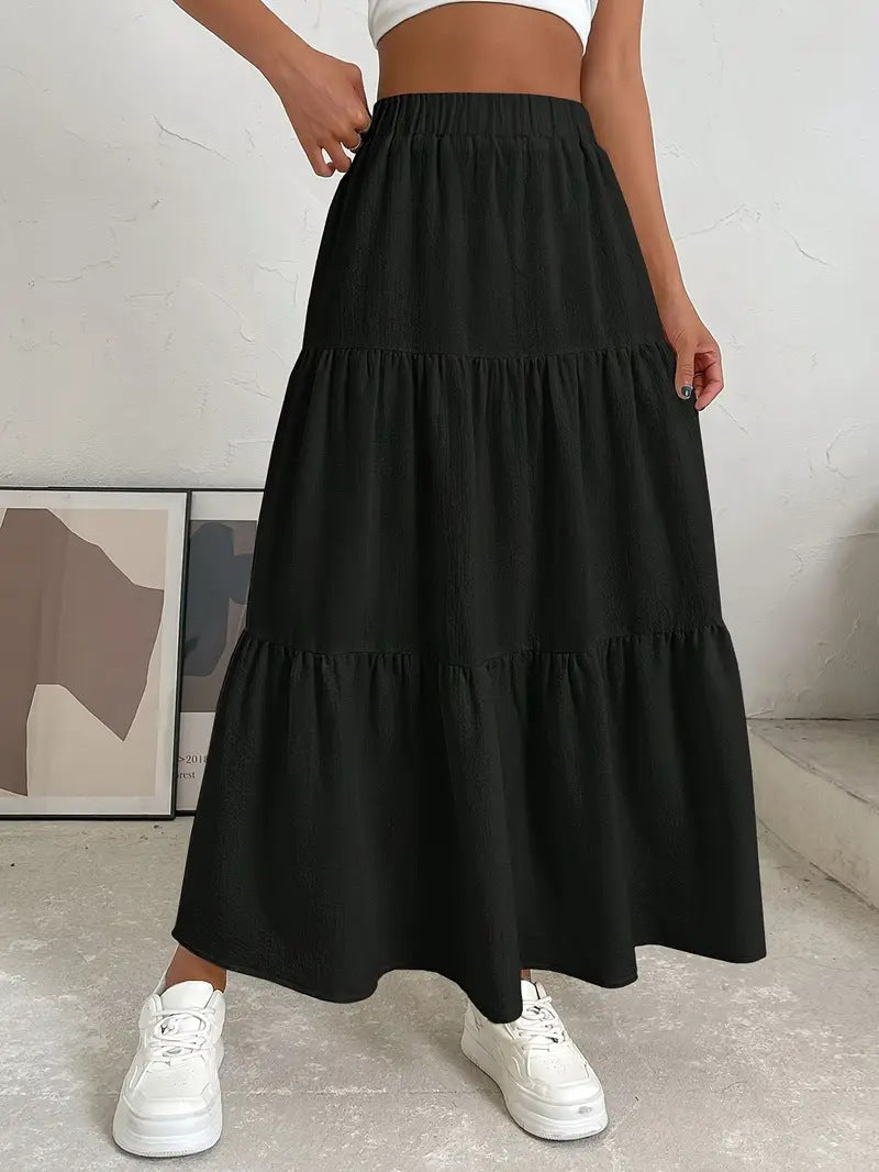 Women's Bohemian Pleated Layered Long Skirt By SXRREAL.