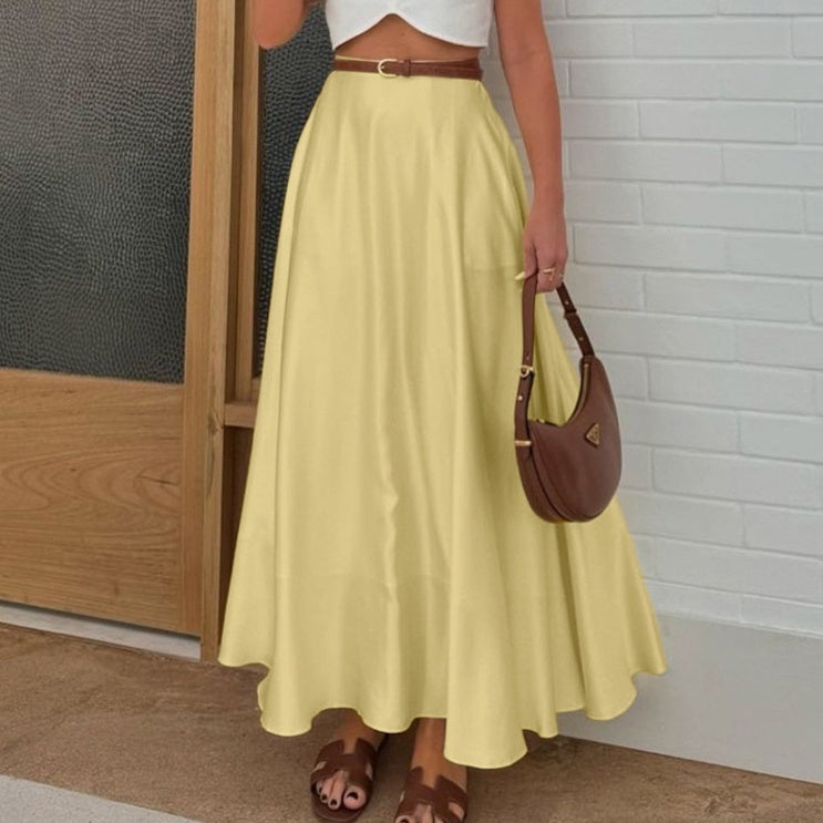 Polyester Satin Draping Yellow Skirt By SXRREAL.