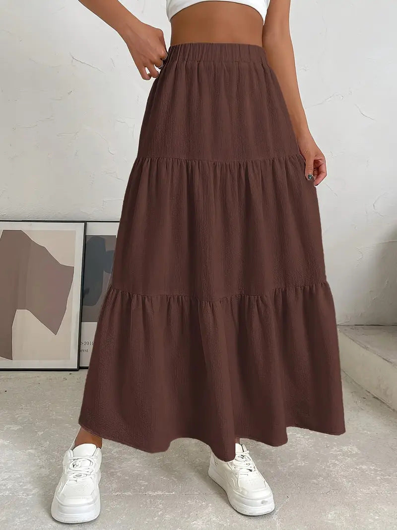 Women's Bohemian Pleated Layered Long Skirt By SXRREAL.
