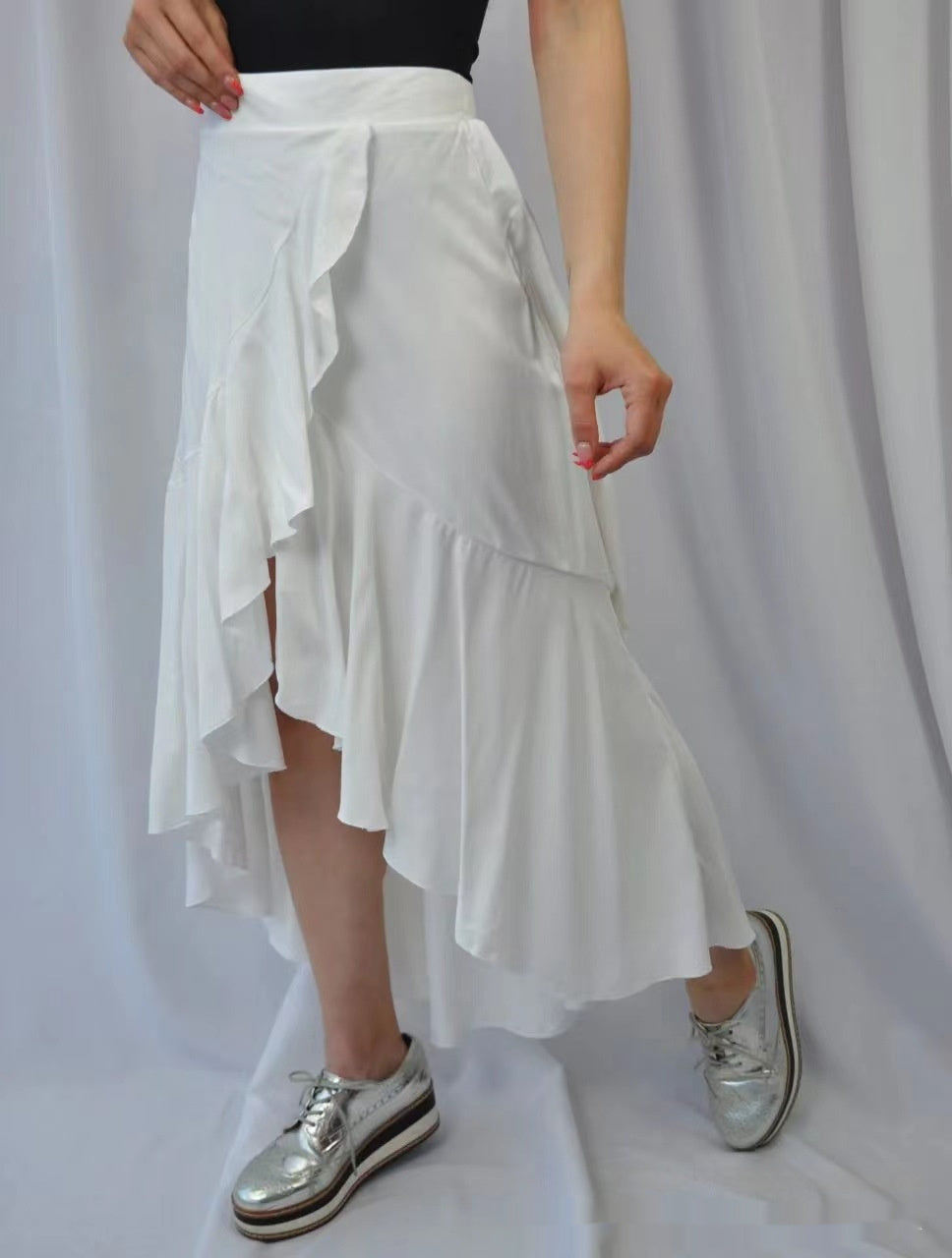 Women's Western Solid Drape Dovetail High Waisted Skirt By SXRREAL.