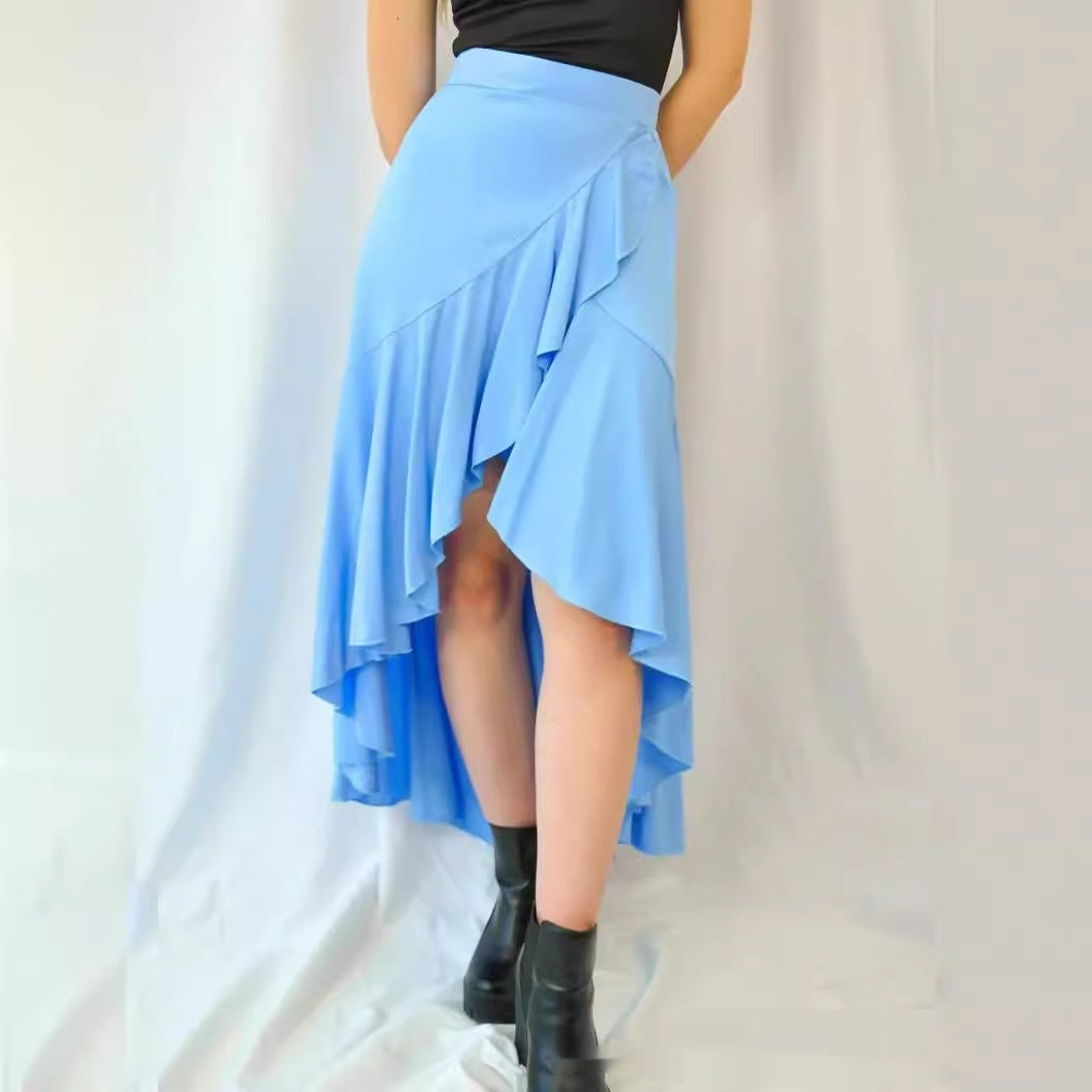 Women's Western Solid Drape Dovetail High Waisted Skirt By SXRREAL.