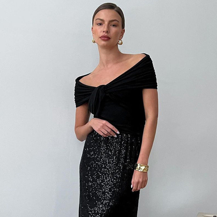 Off-shoulder Short Sleeve Twisted Casual Top By SXRREAL.